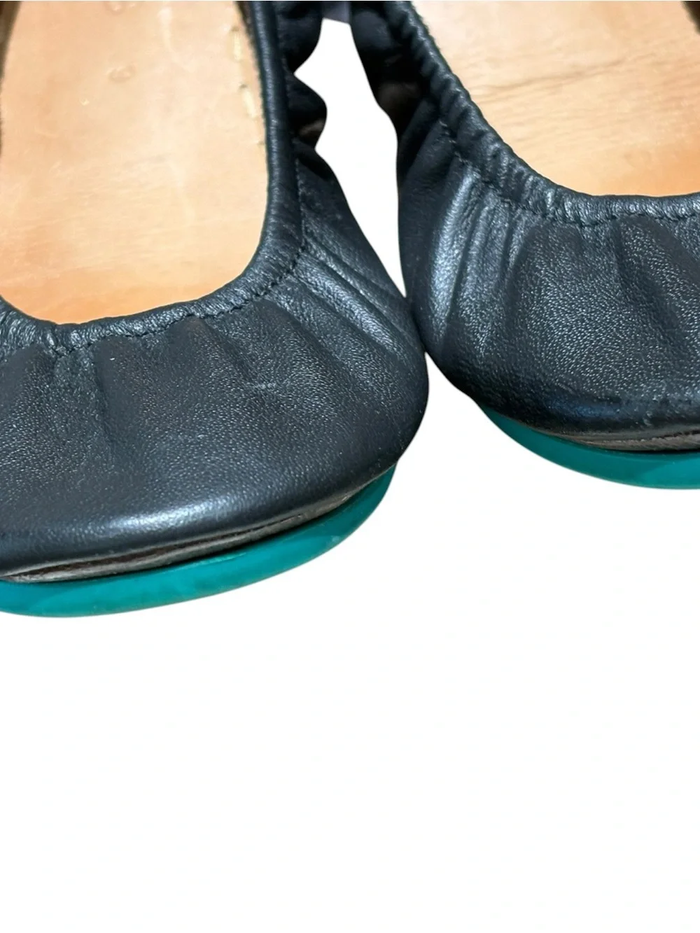 Tieks Black Leather Ballet Flats with Teal Trim Size 9 - Picture 2 of 7